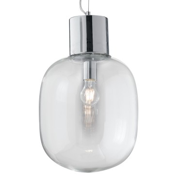 Lampada a sospensione 25W E27 diametro 30cm cromo GILDA. Punto luce moderno dalla forma cilindrica, in vetro e metallo.