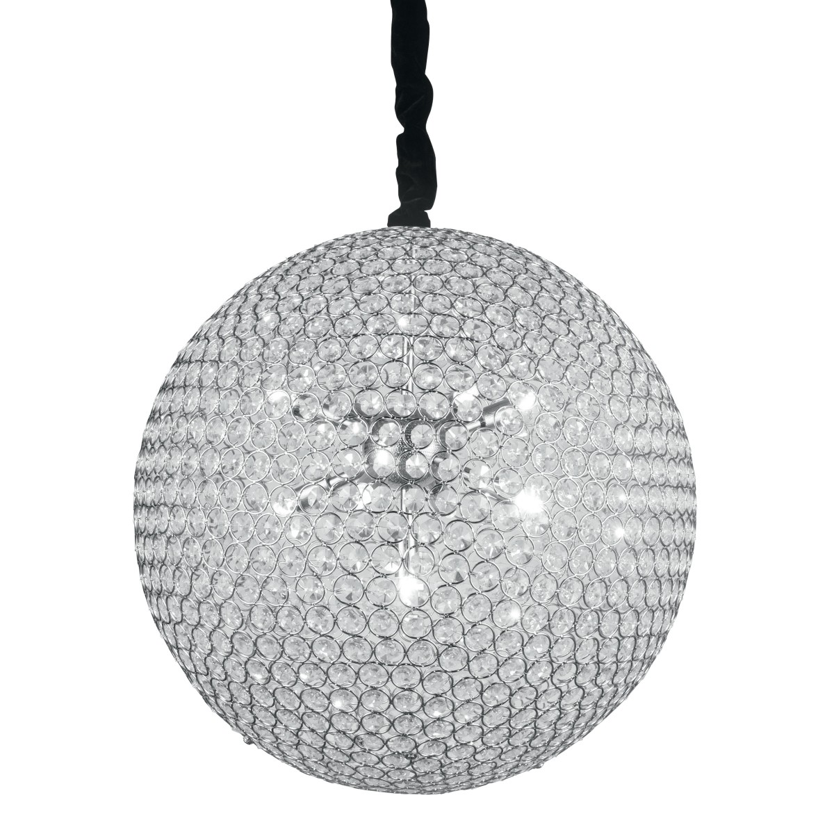 I-PLANET/S50 - Lampadario Sospeso Sferico Cristalli K9 Tondi Metallo Cromo Interno G9