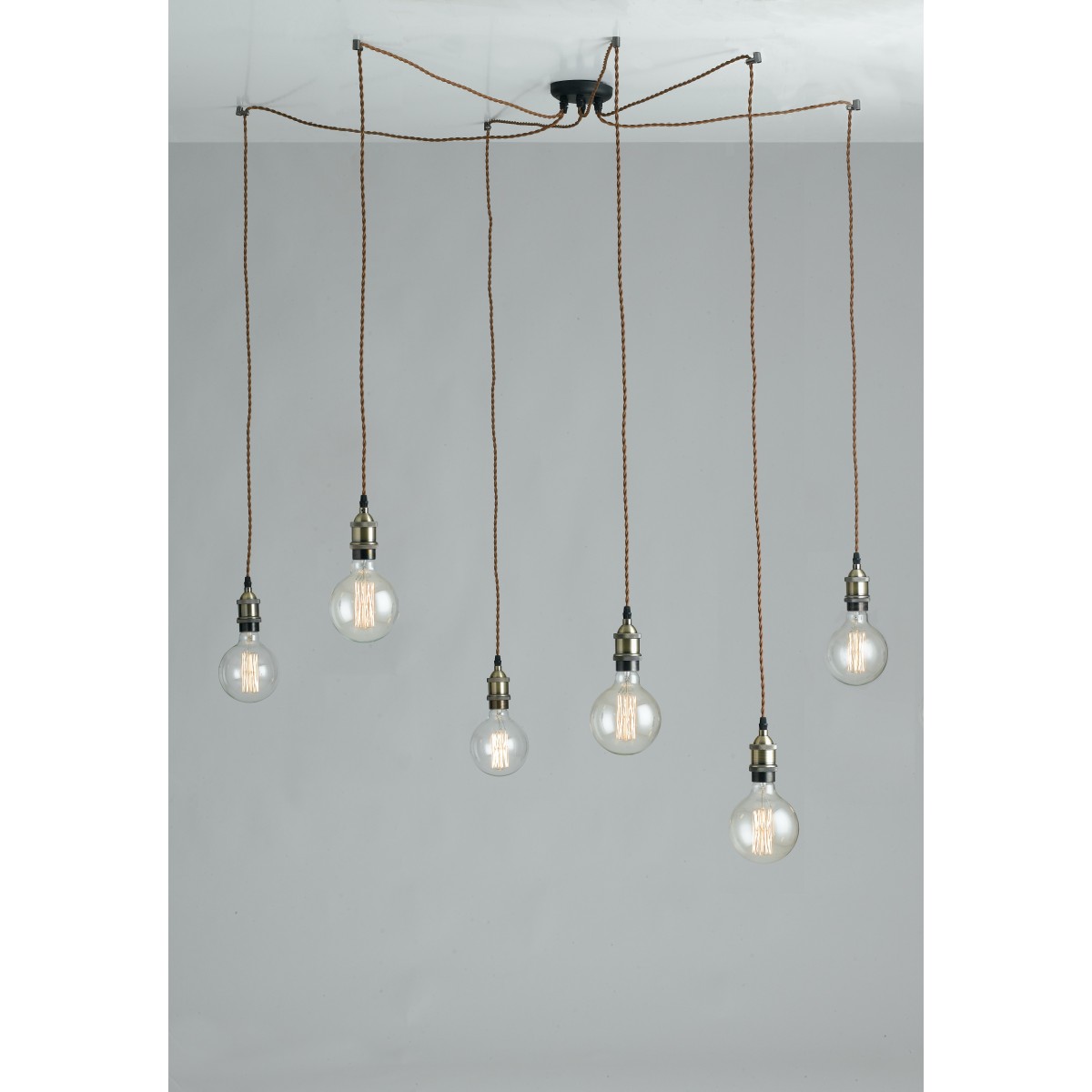 I-GROOVE-S6 - Lustre 6 Suspension Vintage Rustic Aluminium Fabric Cable E27