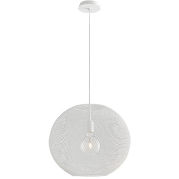 I-ESEDRA-S50 BCO - Lampadario a Sospensione Rete Sferica Metallo Bianco Moderno E27