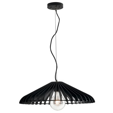 I-CALDER-S30 NERO - Lampadario a Sospensione paralume Legno Nero Rustico E27