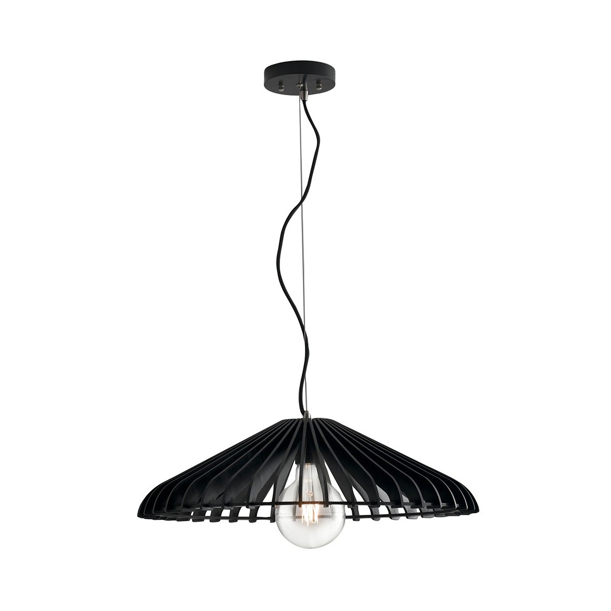 I-CALDER-S30 NERO - Lampadario a Sospensione paralume Legno Nero Rustico E27