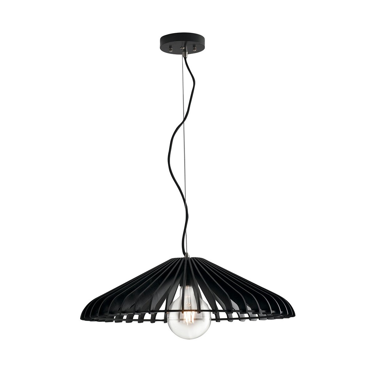 I-CALDER-S50 NERO - Sospensione Legno Nero paralume Minimal Lampadario Rustico E27