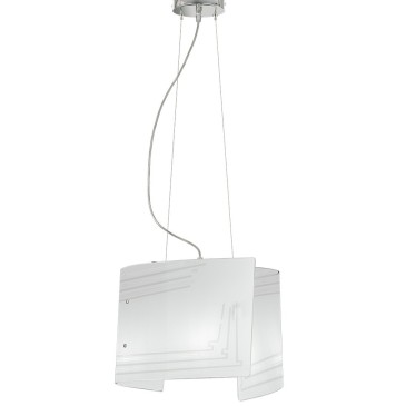 Lampadario Concept Altezza Regolabile con Diffusore in Vetro Bianco e Decoro Grigio Glitter