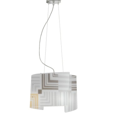 I-SEVENTY/S45 - Sospensione Vetro Bianco Decoro Frecce Lampadario Moderno E27