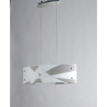 I-MAXIMA/S65 - Lampadario a Sospensione Vetro Inciso Bianco Tortora Moderno Led 40 watt Luce Naturale