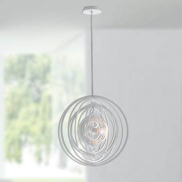 I-CLUB-S50 BCO - Lustre suspendu en métal blanc Anneaux concentriques Intérieur moderne E27