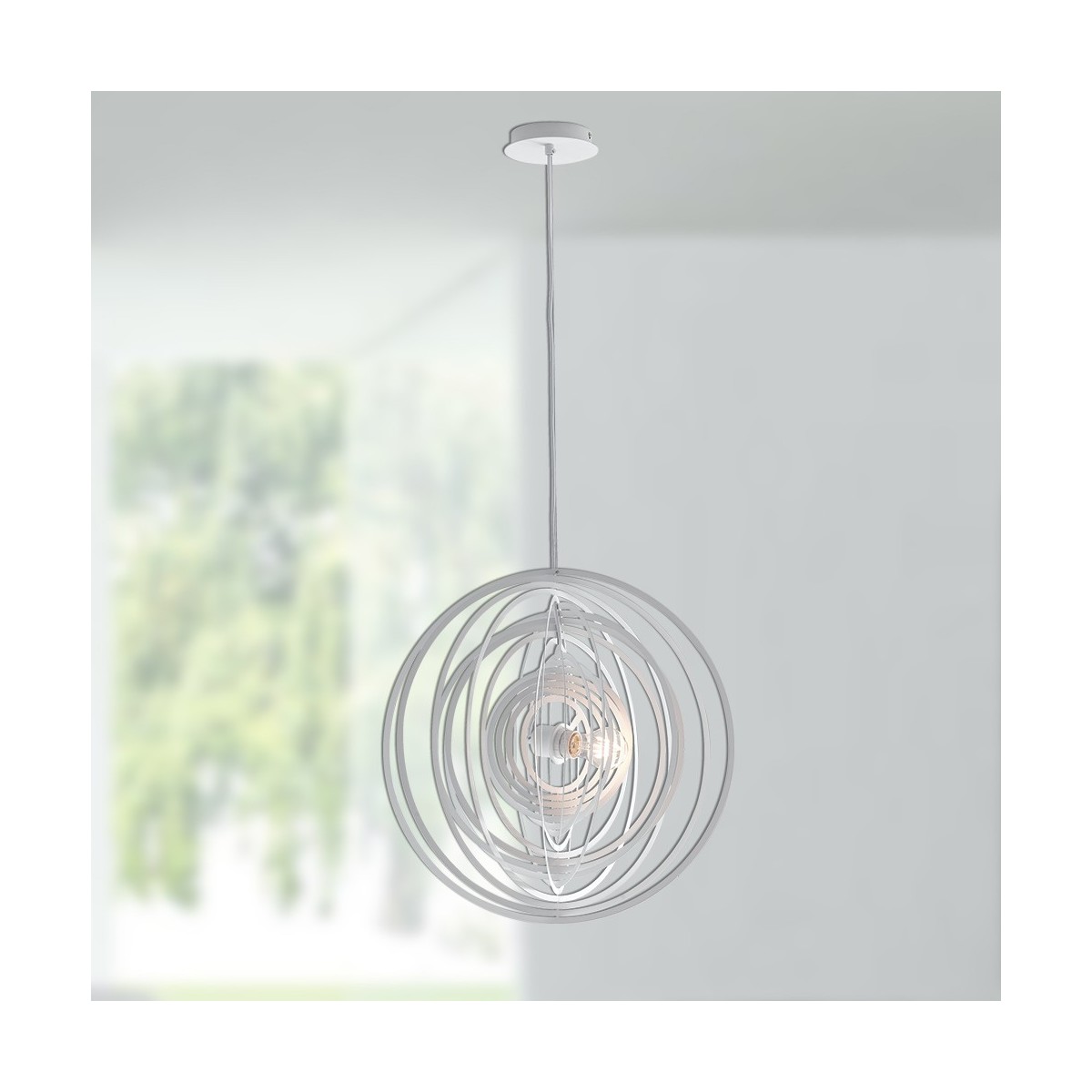 I-CLUB-S50 BCO - Lampadario Sospeso Metallo Bianco Anelli Concentrici Interno Moderno E27