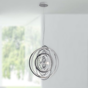 I-CLUB-S50 CR - Lampadario Anelli Concentrici Metallo Cromato Sospensione Moderna E27