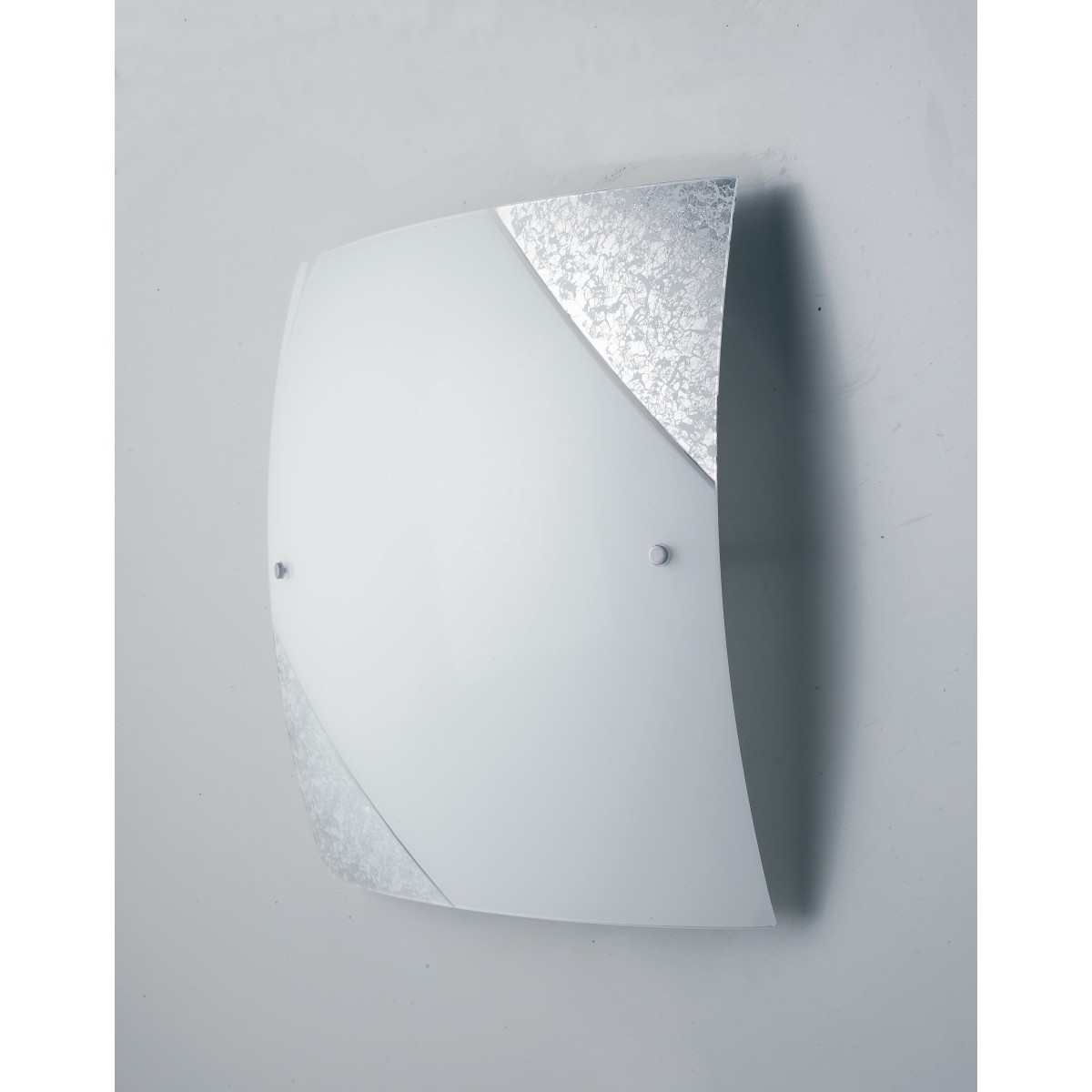 I-PARIS/4040 SIL - Plafoniera Moderna Quadrata Vetro Bianco Decoro Argento Soffitto Parete E27