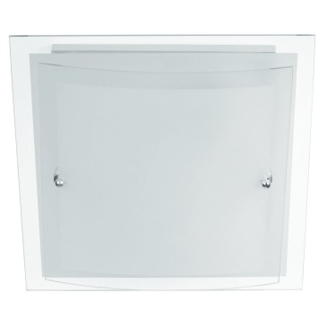 I-061228-1 - Plafonnier Carré Double Verre Blanc Satiné Moderne Bord Transparent E27