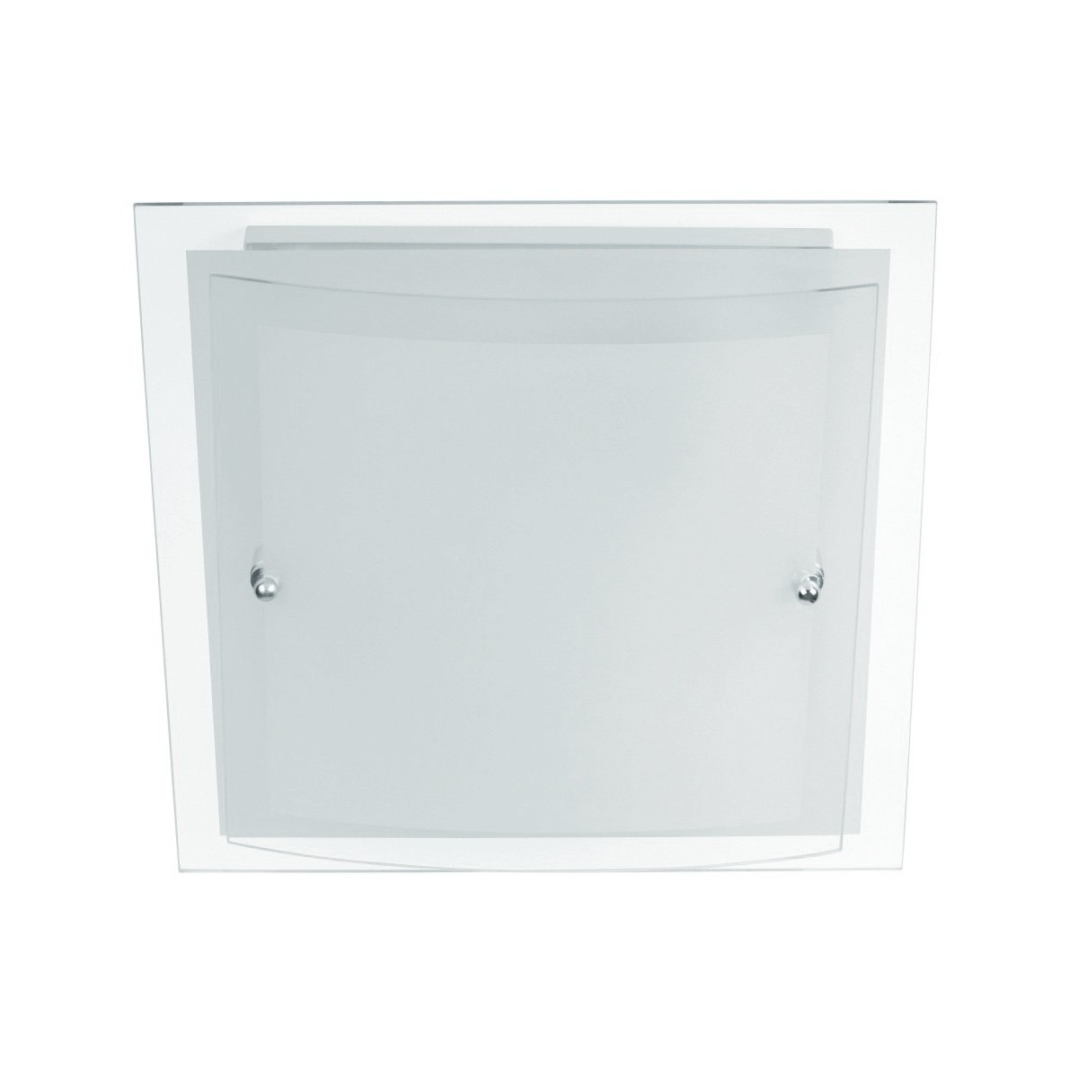 I-061228-1 - Plafonnier Carré Double Verre Blanc Satiné Moderne Bord Transparent E27