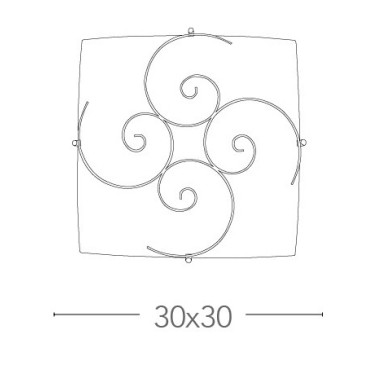 I-070207-4 - Plafoniera Vetro Satinato Quadrata Riccioli Metallo Anticato Classica E27