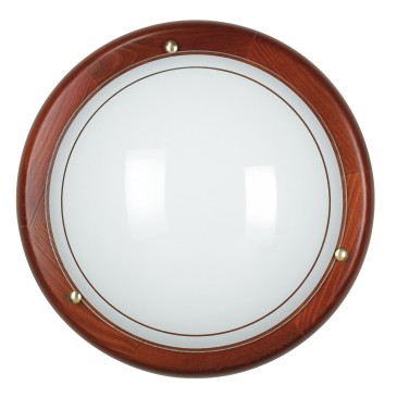 07/02112 - Plafonnier Rond Cadre Bois Classique Blanc Verre Intérieur E27