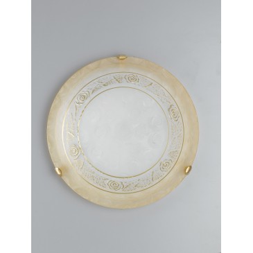 ROSY / PL40 - Plafonnier Floral Grec Rond Bord Ambré Verre Blanc Classique E27