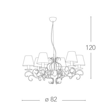 Lustre Perla 6 lumières en métal blanc avec abat-jour en tissu et élégantes décorations FanEurope