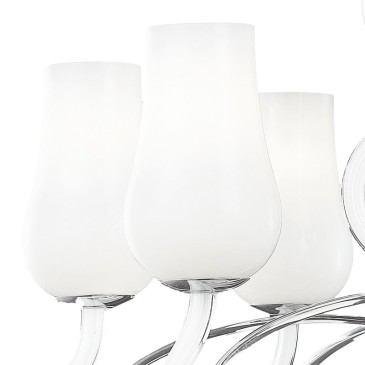 Lampadario Angel 12 luci con Diffusori in Pasta di Vetro Bianco e Bracci Trasparenti