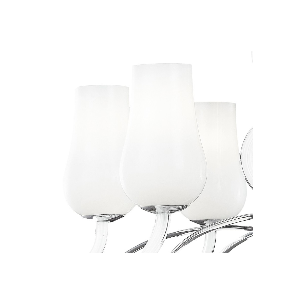 Lustre Angel 12 lumières avec diffuseurs en pâte de verre blanc et bras transparents