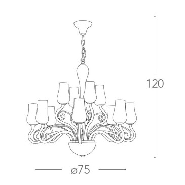 Lampadario Angel 12 luci in Pasta di Vetro Bianco con Decoro Cromo e Bracci Trasparenti FanEurope