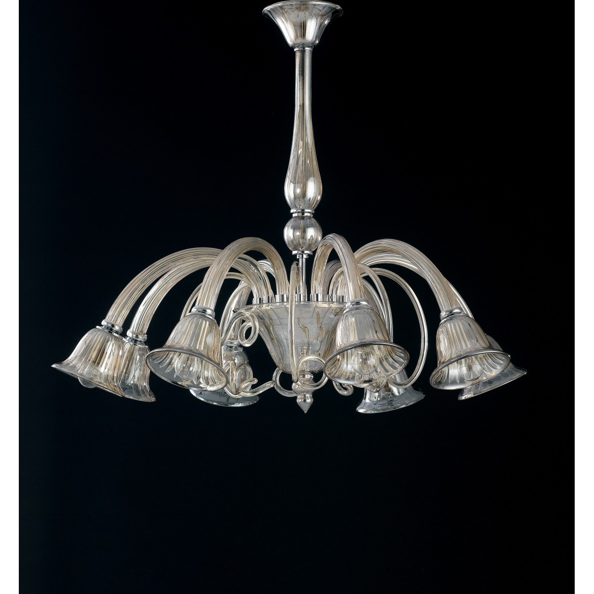 I-POSEIDON/8 - Lampadario Vetro Champagne Bracci Verso il Basso Sospensione Classica E14