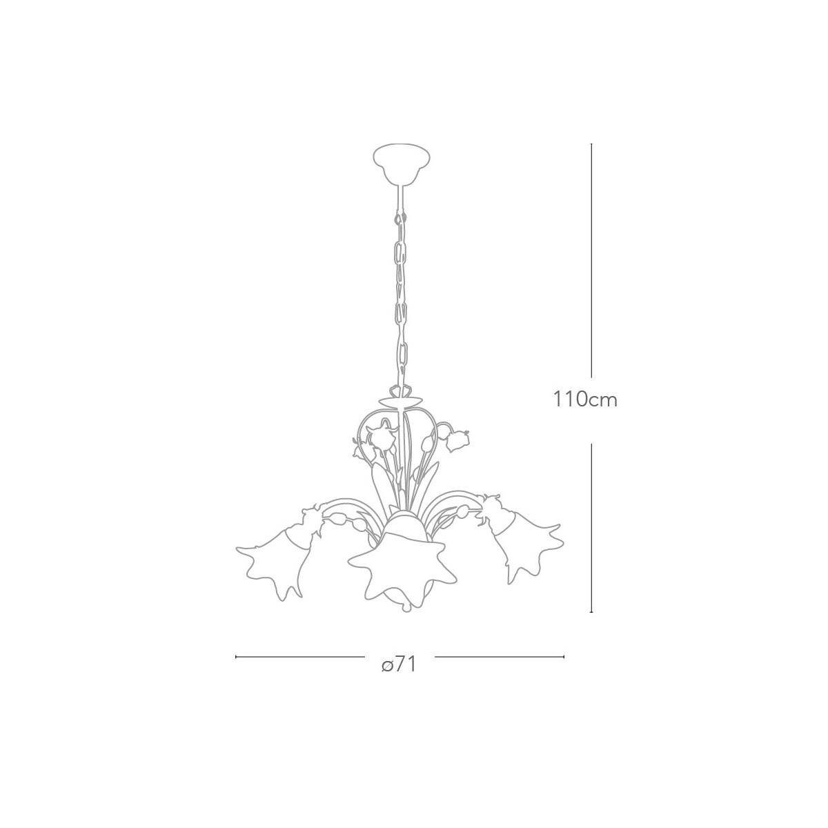 Lampadario 3 luci in Metallo Bianco con Decoro Artigianale a Rose Rosse