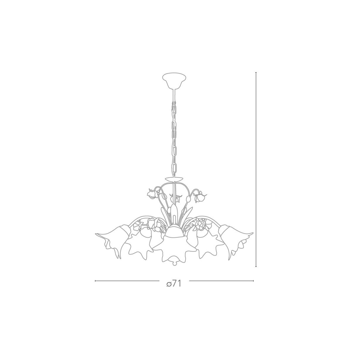 Lustre 5 lumières en métal blanc avec décoration artisanale en roses rouges