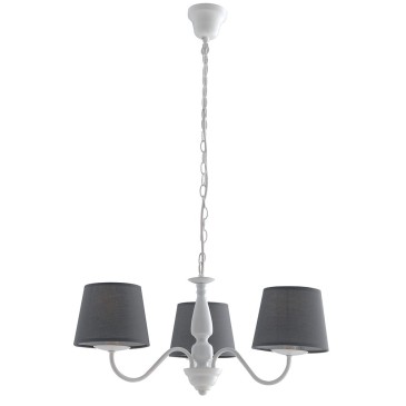 I-FAVOLA/3 - Lampadario Classico Metallo Bianco paralumi Tessuto Grigio Interno E14