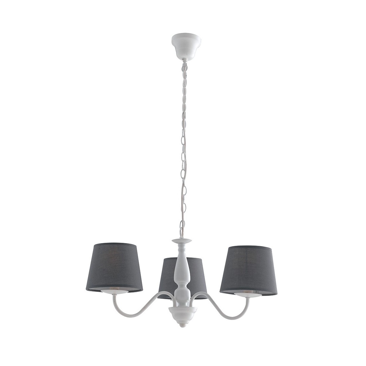 I-FAVOLA/3 - Lampadario Classico Metallo Bianco paralumi Tessuto Grigio Interno E14