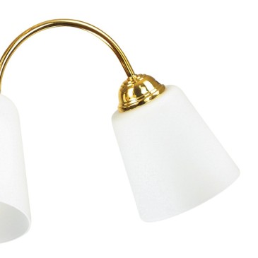 Lampadario 1162 in Metallo Oro con Diffusori in Vetro Soffiato Bianco