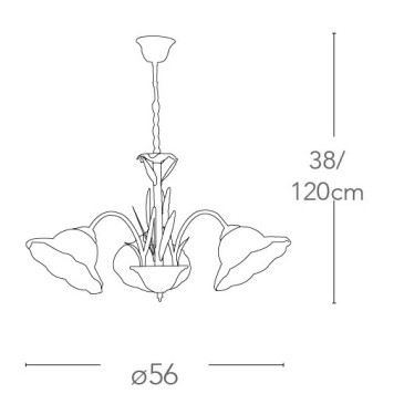 Lampadario con Sospensione a Catena in Metallo con Decoro a Spiga e Diffusori Floreali in Vetro Tirato a Mano FanEurope