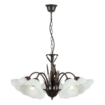 I-BYRON / 5 RUG - Lustre abat-jour en métal Floral Glass Classic Suspension E27