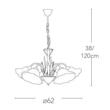 Lampadario Byron con Sospensione a Catena in Metallo con Decoro a Spiga e Diffusori Floreali in Vetro Tirato a Mano FanEurope