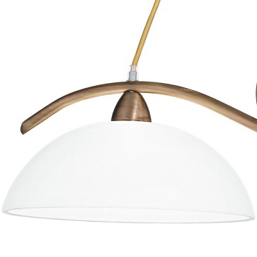 Lampadario in Metallo Bronzo con Decoro e Diffusori in Vetro Bianco Linea Halley