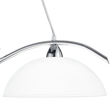 Lampadario Halley con Sospensione a Biliardo in Metallo Cromo con Diffusori in Vetro Bianco