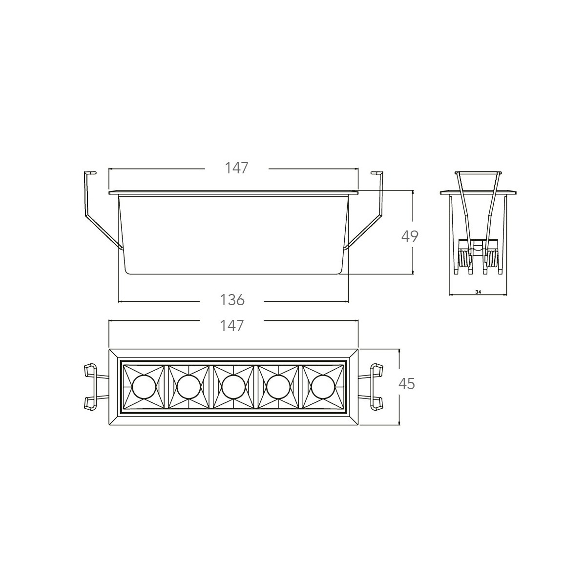 Spot encastré Sinkro de 10 m de long avec bord blanc et intérieur noir 5 LED FanEurope