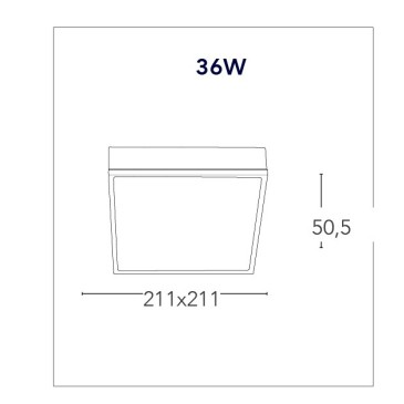 Quadratische Deckenleuchte aus weißem Aluminium mit niedriger Decke, LED 36 Watt, natürliches Licht