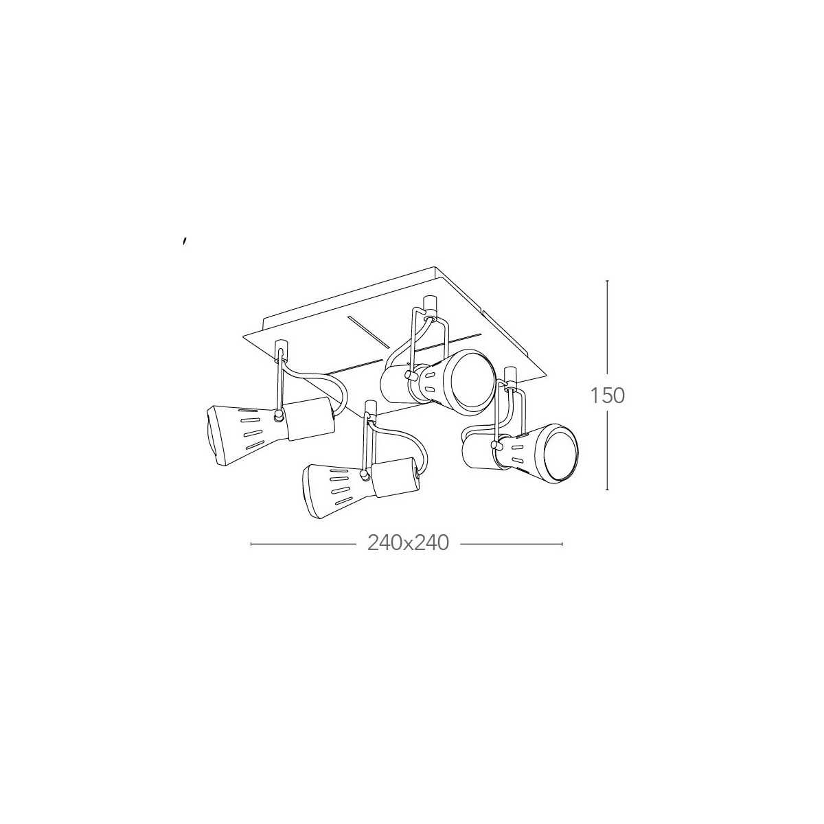 SPOT-CADILLAC-PL4 - Plafoniera squadrata a quattro luci dal colore cromato 40 watt E14