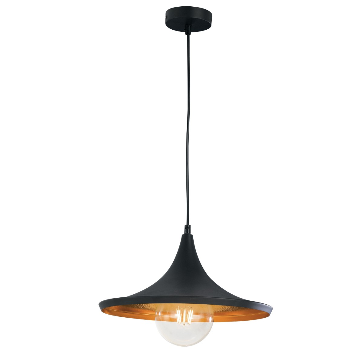 I-BROADWAY-S1 - Sospensione Conica Metallo Nero Rame Lampadario Rustico Vintage E27