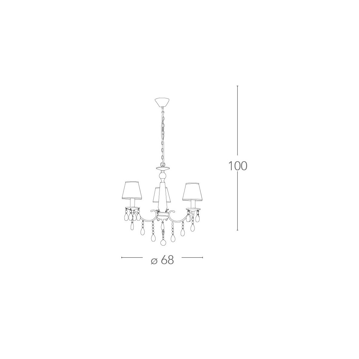 Suspension métallique Boeme avec cristaux K9 et abat-jour en polyvinyle blanc pailleté FanEurope