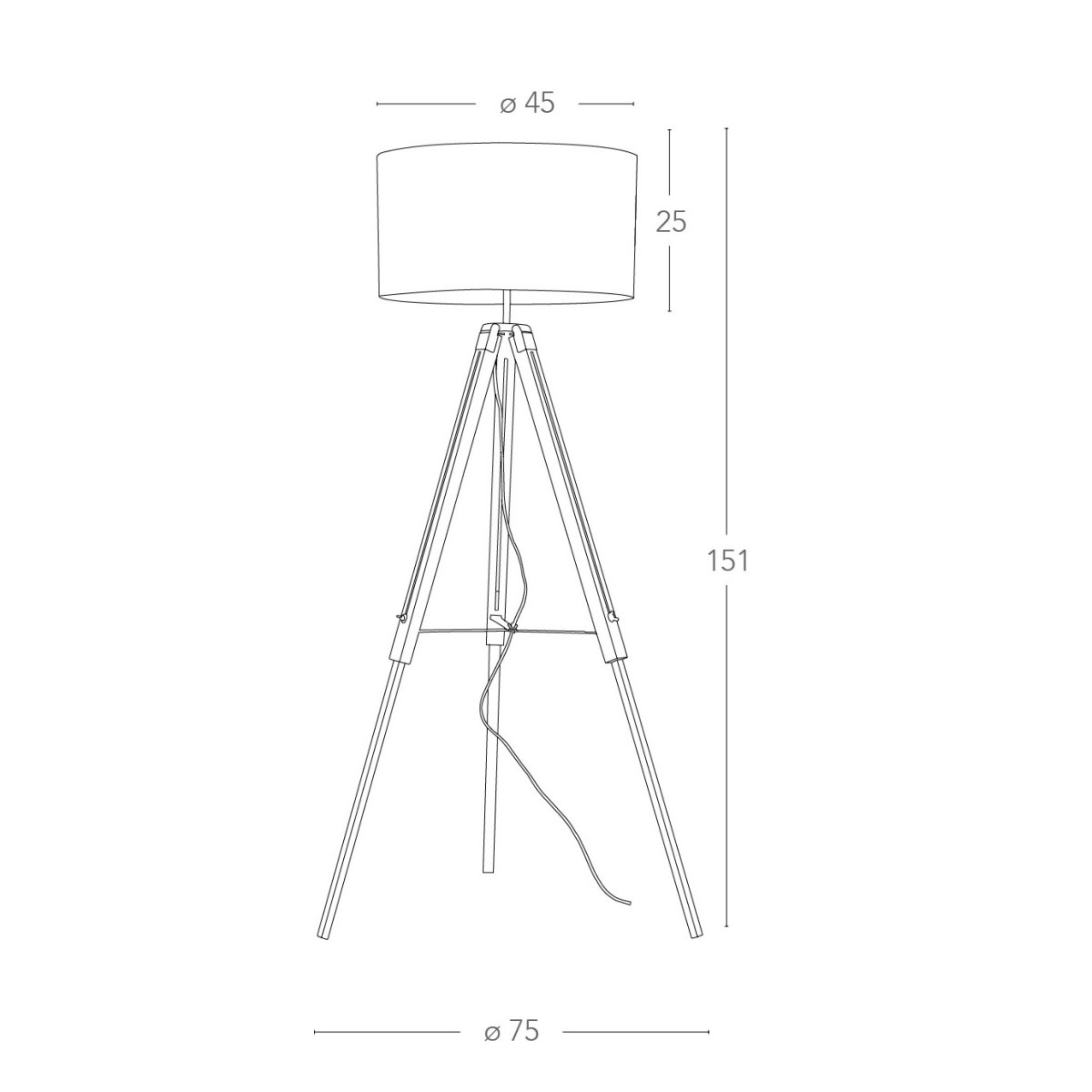 Lampadaire Studios Three Feet en merisier avec abat-jour en tissu FanEurope blanc