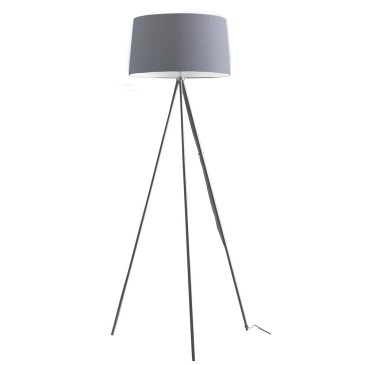 Lampadaire trois pieds en métal gris Marilyn avec abat-jour en tissu