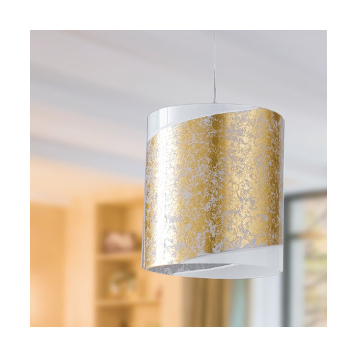 I-PARIS / S1 GOLD - Suspension Or Décoration Lustre en Verre Blanc Cylindrique Moderne E27