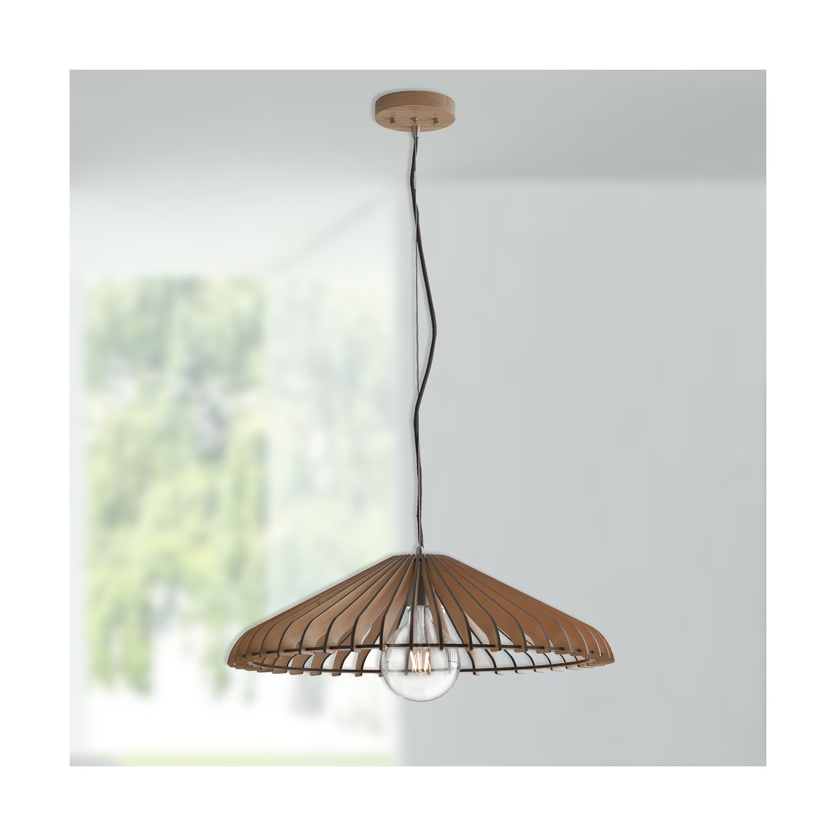 lustre pendentif en bois rond