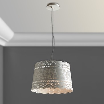 I-CLUNY-S40 - Lampadario Sospeso paralume Forato Pizzo Bianco Opaco Moderno E14