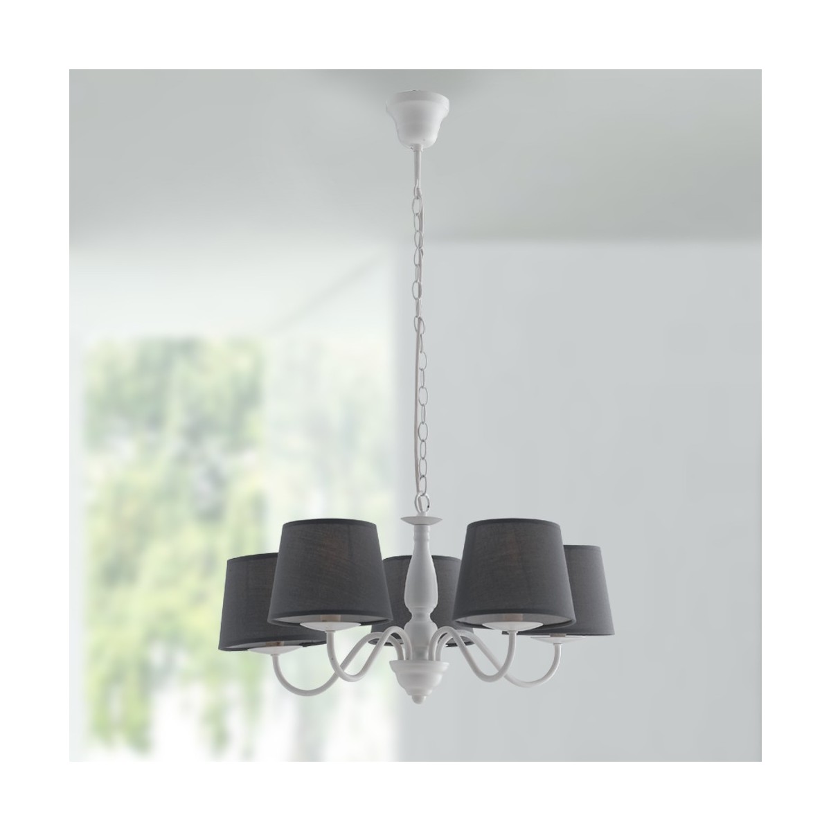 I-FAVOLA / 5 - Lustre à suspension Abat-jour en métal blanc Tissu gris classique E14