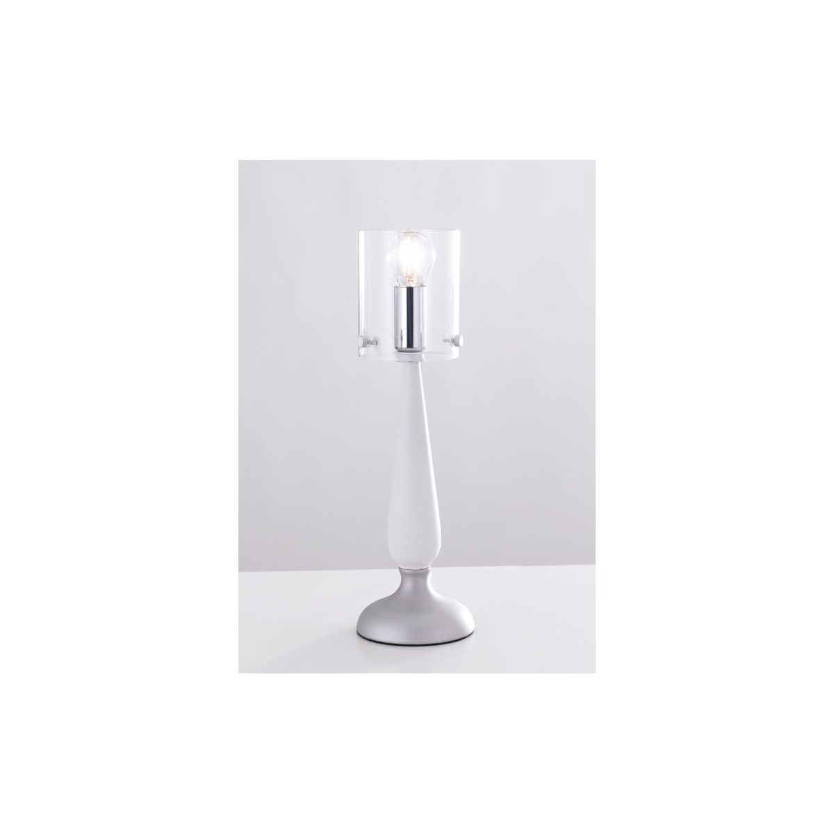 I-AURORA-L1 BCO - Lume Vetro Bianco Finiture Cromate Lampada da Tavolo Moderna E14