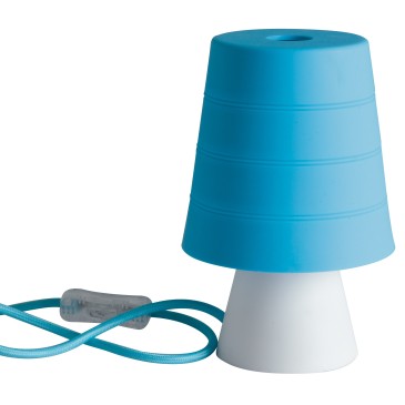 I-DRUM / L BLU - Lampe de table moderne Abat-jour souple Blue Rubber Interior E14