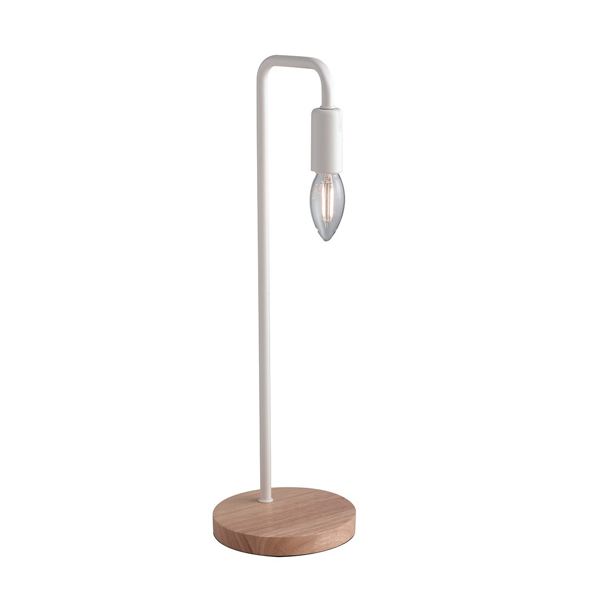 I-SUSHI-L BCO - Lampada da Tavolo Minimal Metallo Bianco Base Legno Naturale Moderna Scrivania E14