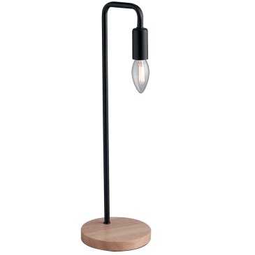 I-SUSHI-L NERO - Lampe Moderne Moderne en Métal Noir Base en Bois Naturel Lampe de Bureau E14