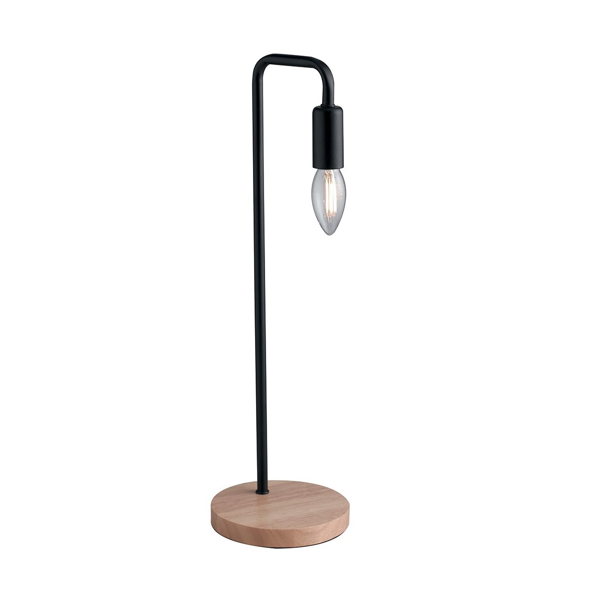 I-SUSHI-L NERO - Lampe Moderne Moderne en Métal Noir Base en Bois Naturel Lampe de Bureau E14